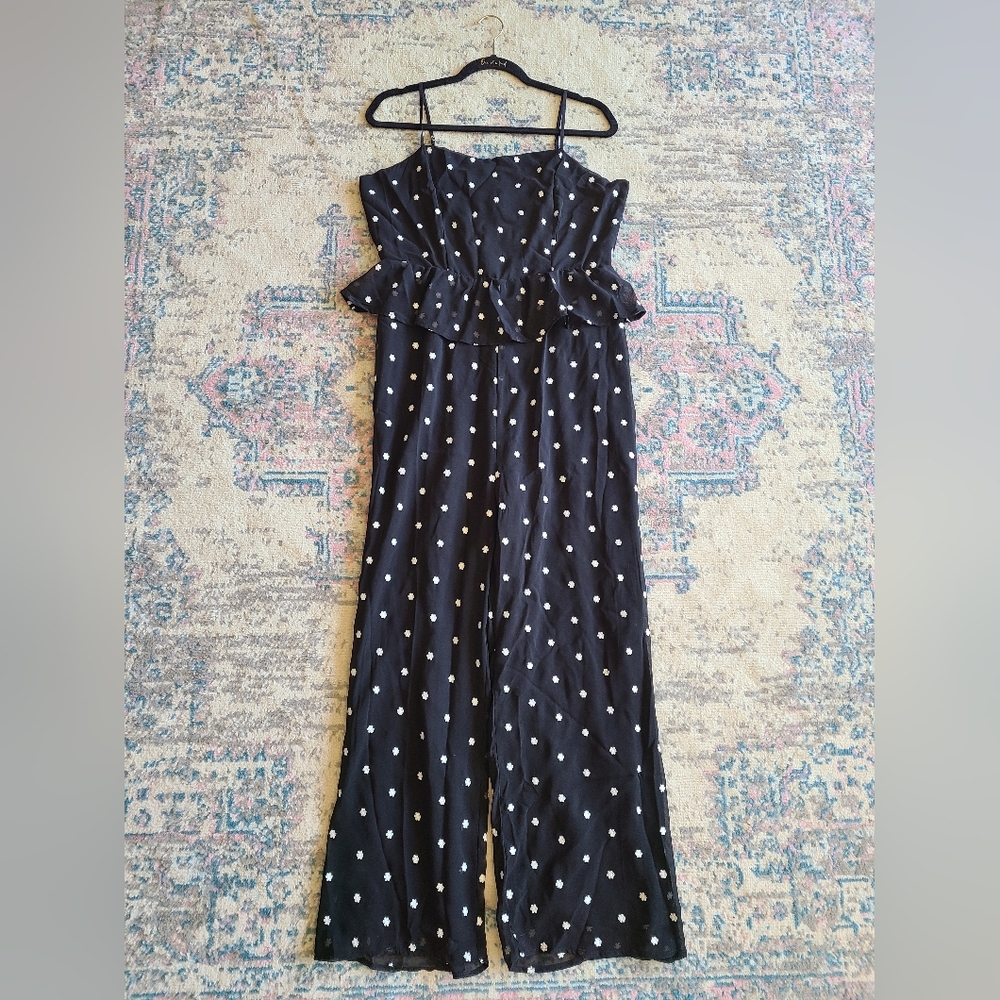 Anthropologie Rosie Black White Floral Embroidery Peplum Jumpsuit Size M Boho - Picture 3 of 14